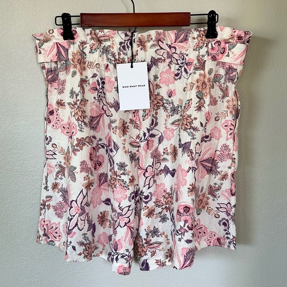 WHO WHAT WEAR NWT 2pc XL 14 Linen Blend High Neck Flutter Sleeve Top Shorts Set - Picture 10 of 15